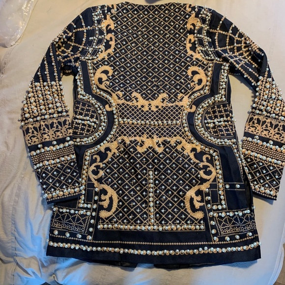 French Beaded Decor Mid Length Blazer Jacket - Picture 14 of 14